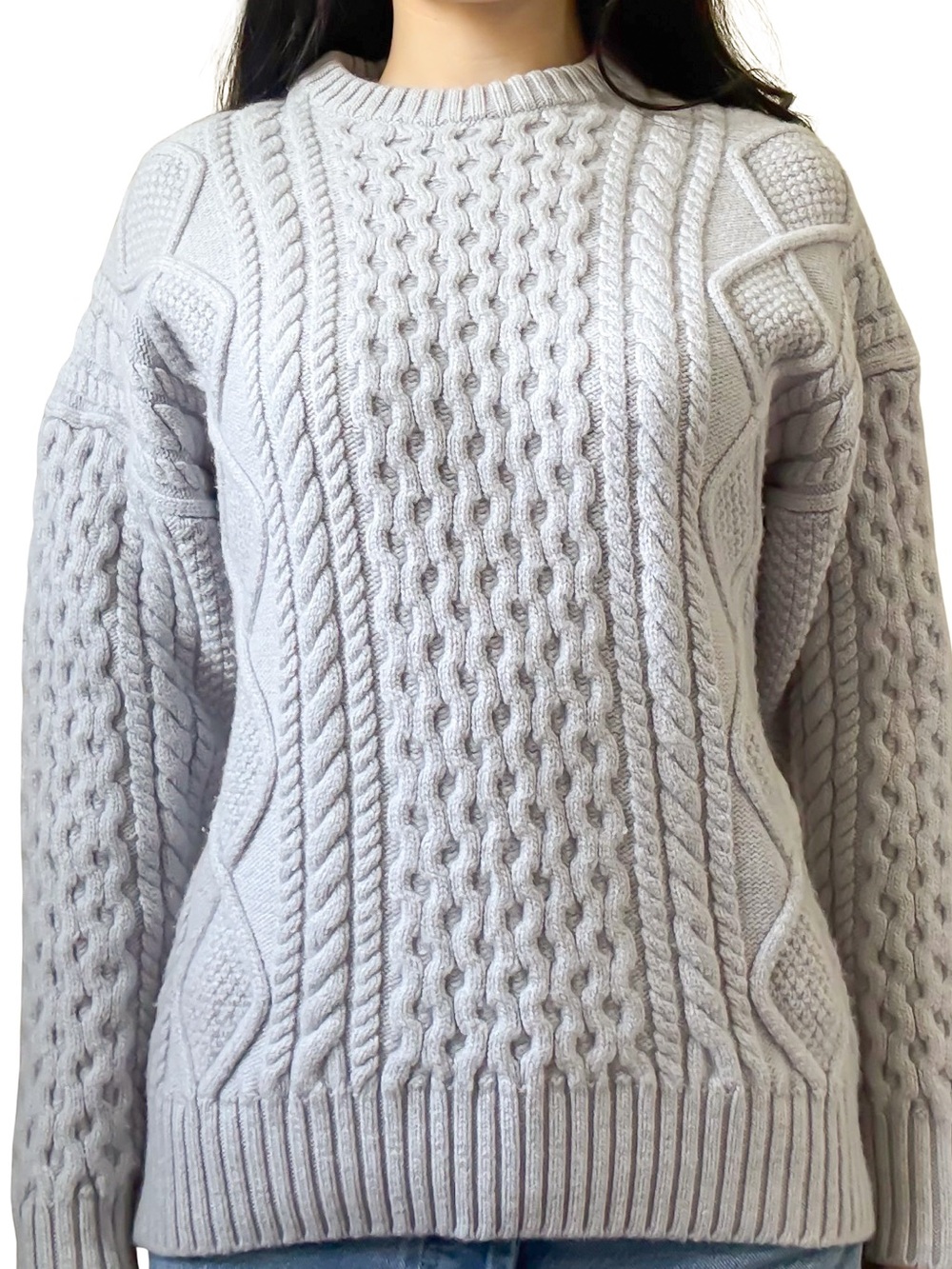 ARITZIA Cable-Knit Crewneck Sweater Grey Size XS GUC SHRUNK